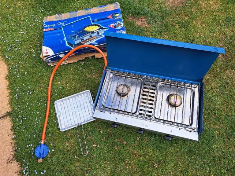Camping Chef 2-Burner Gas Stove with Grill – Good Condition