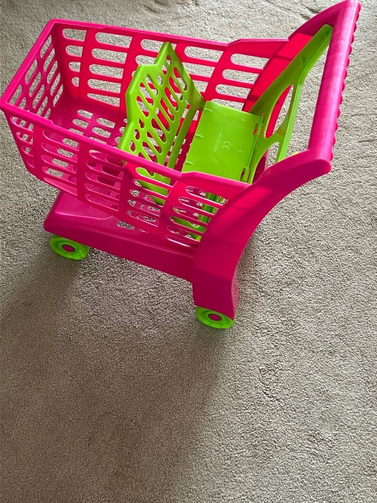 Kids Pink and Green Toy Shopping Trolley