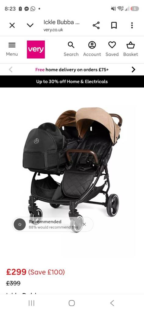 Ickle Bubba Twin Pushchair – Black, Great Condition