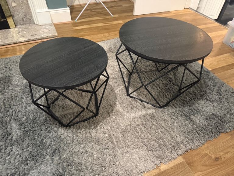 2 Black Wood Coffee Table Set with Removable Top