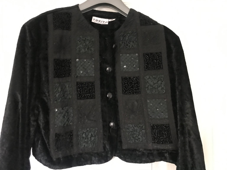 ladies black crushed velvet waist length jacket