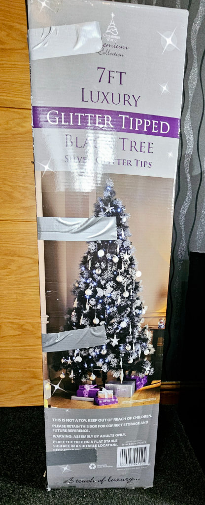 7ft Luxury Christmas Black Silver Glitter Tip Artificial Tree Orgainal box