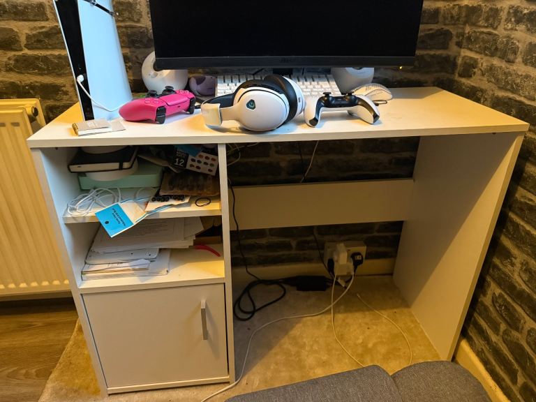 White Office Desk with Storage – Good Condition