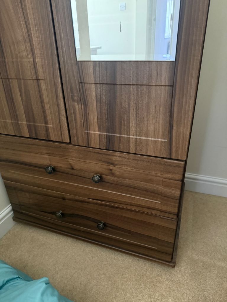 Wardrobe with Mirror and Drawers – Wood Effect