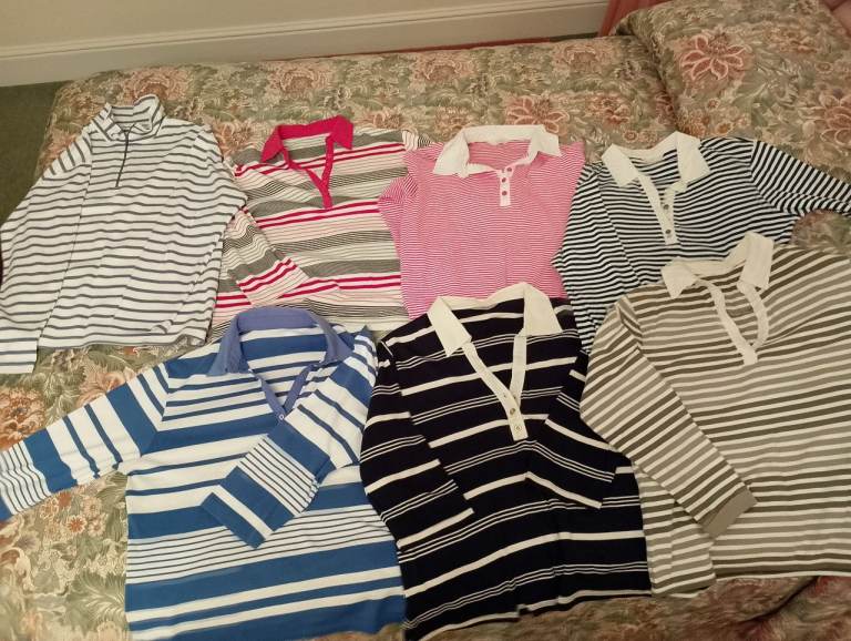 Bundle of 7 Striped Women's Long-Sleeved Polo Shirts UK 16