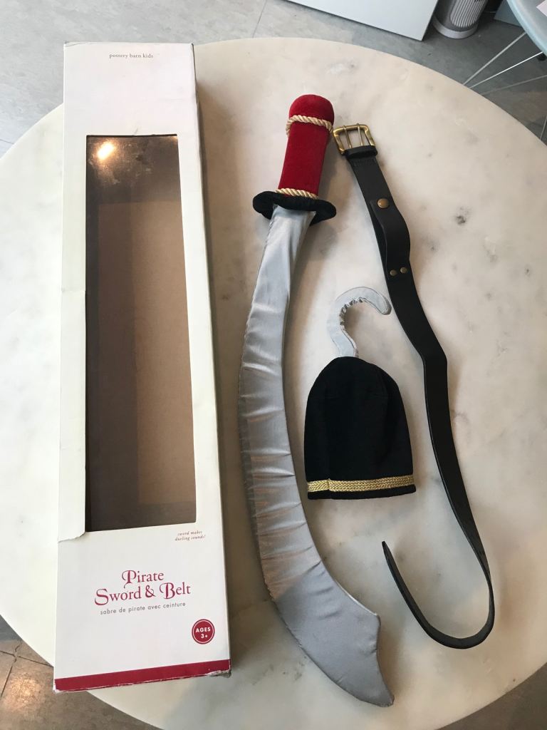 Pirate costume sword, belt & hook set for Halloween costume or dress-up