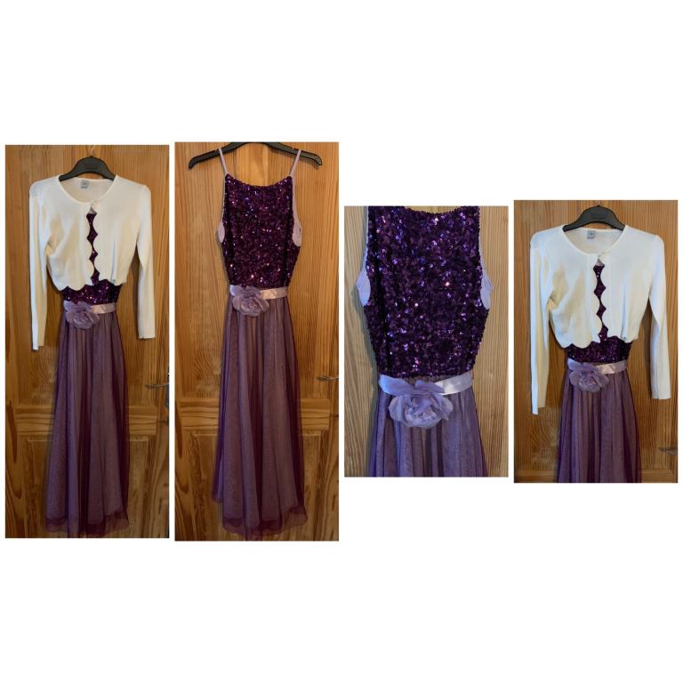 Girls Monsoon purple long dress with cardigan 