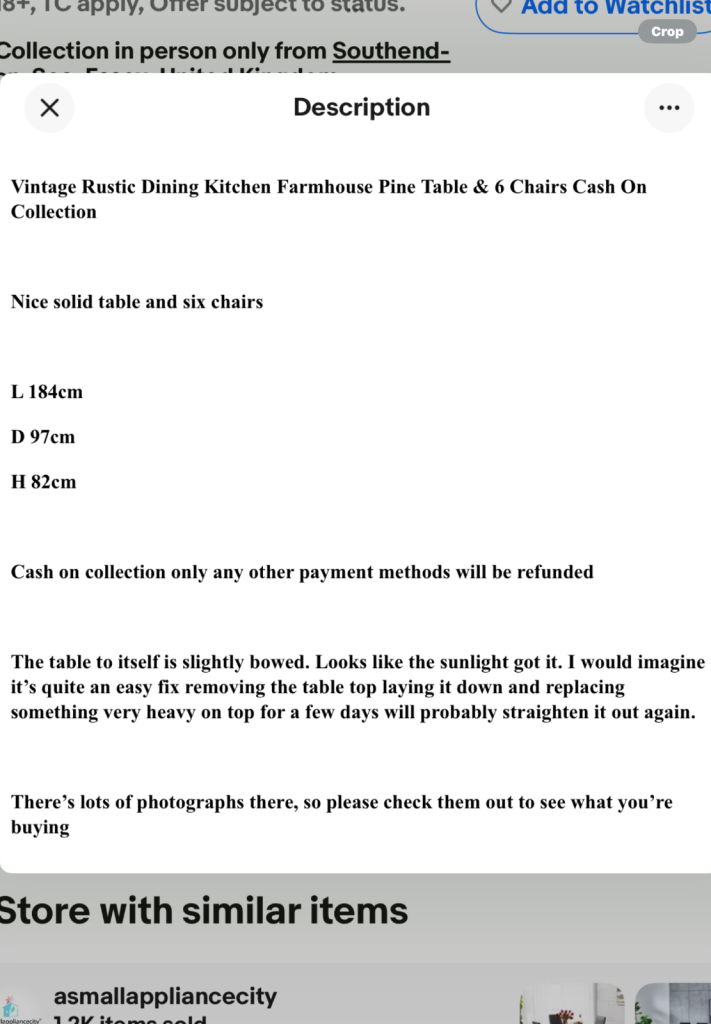 Vintage Rustic Dining Kitchen Farmhouse Pine Table & 6 Chairs Cash On Collection