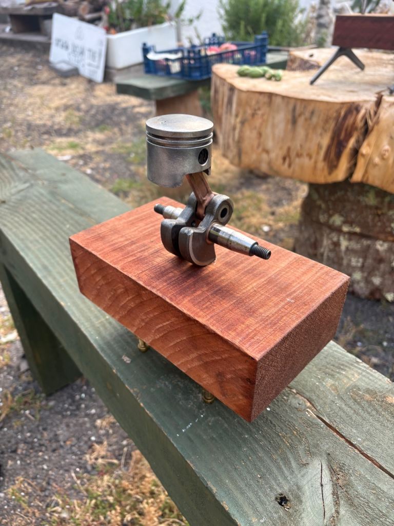 Unique Piston and Crankshaft Desk Ornament on Wooden Base