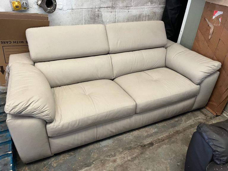 Cream 3 Seater Leather Sofa