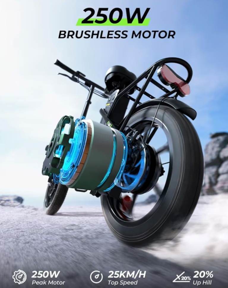 U4 Electric Bike, 16" Portable Electric Bicycle with Removable Battery