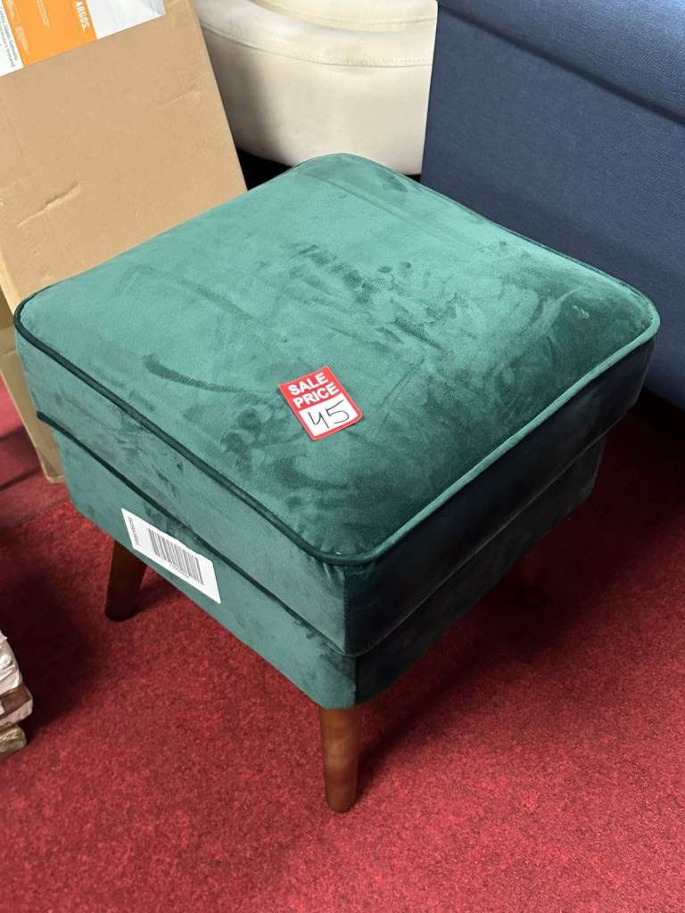 Callie Velvet Footstool - Forest Green