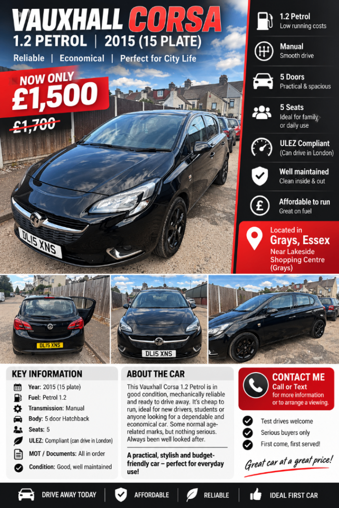 Vauxhall, CORSA, Hatchback, 2015, Manual, 1398 (cc), 5 doors