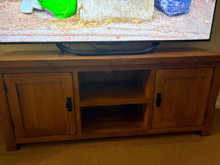 Solid Wood TV Unit with Storage – Good Condition