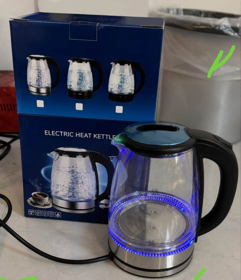 New Electric Heat Kettle - Glass with Blue LED Light