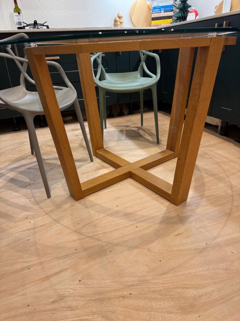 John Lewis Glass top oak dining table round