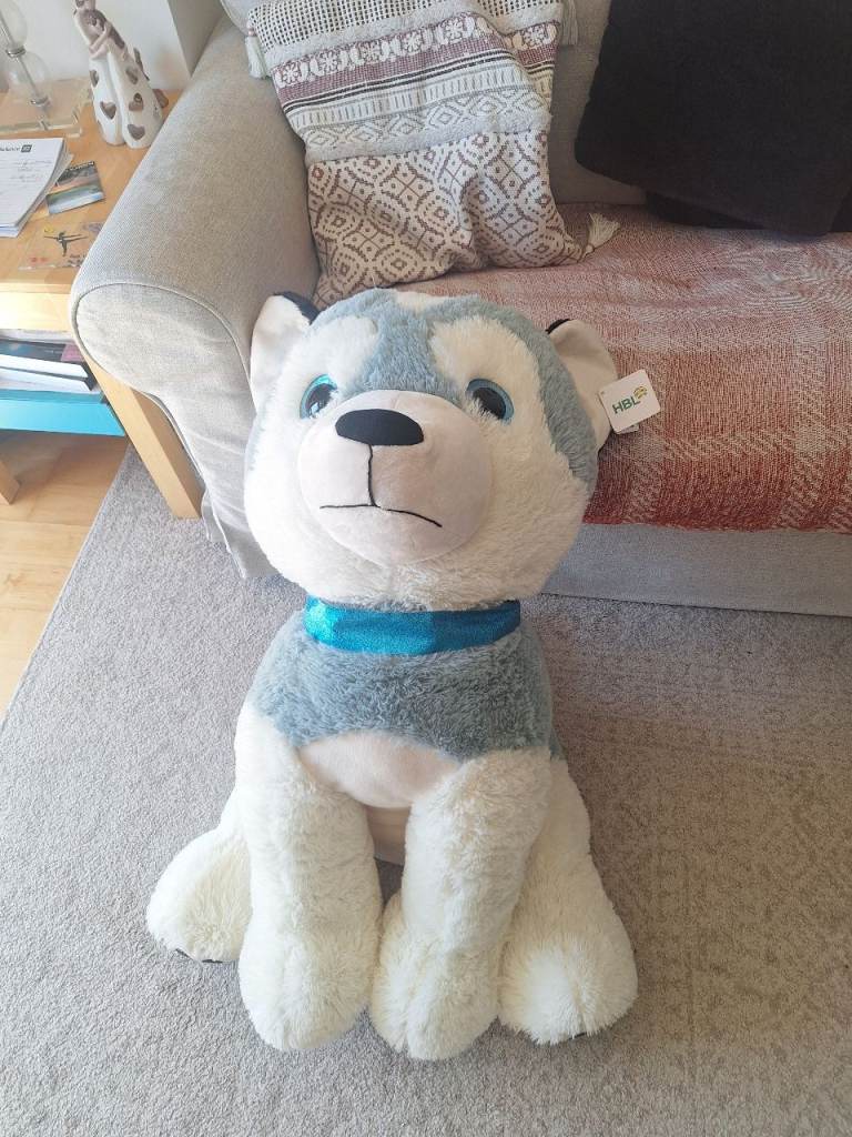 Large Soft Toy Husky Dog – White and Blue, As New