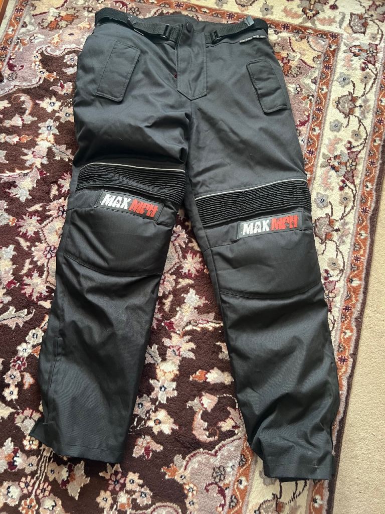 MAX MDK Motorcycle Trousers XL – Black Textile Armoured Riding Pants