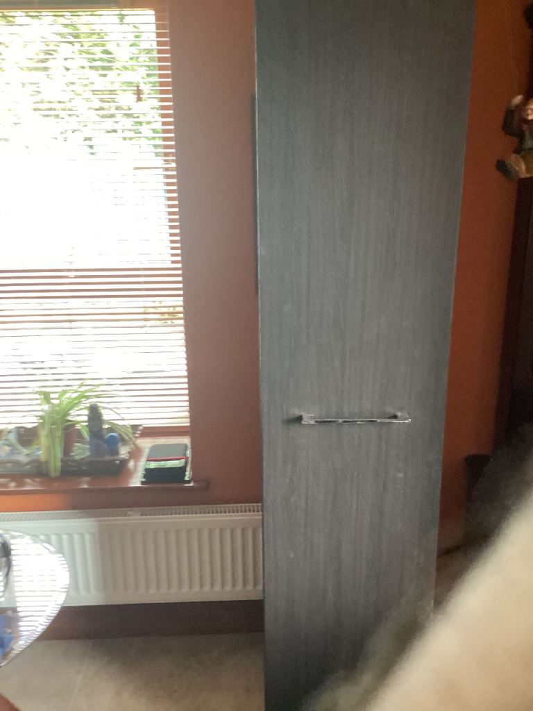 Tall Grey Single Wardrobe with Handle – Fair Condition