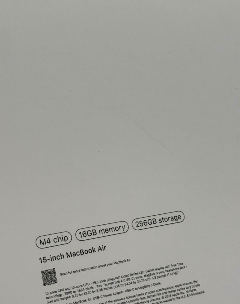Apple MacBook Air M4 15 Inch 256GB 16GB