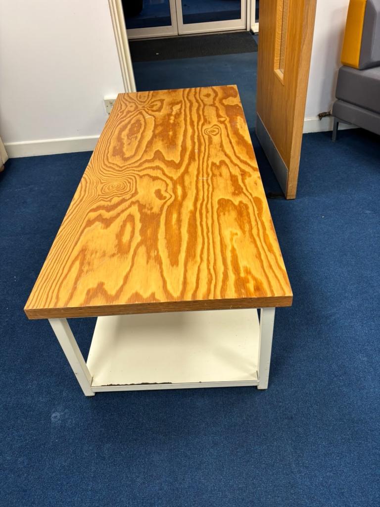 Wooden Top Coffee Table with White Metal Frame delivery available