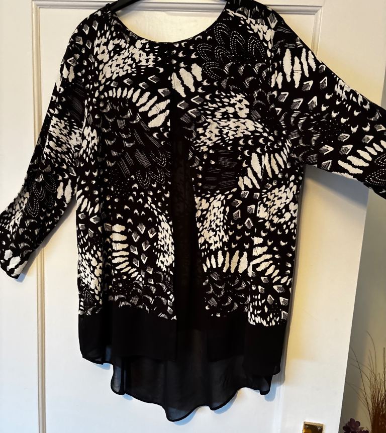 Roman Originals Black & White Patterned Blouse, Size 16