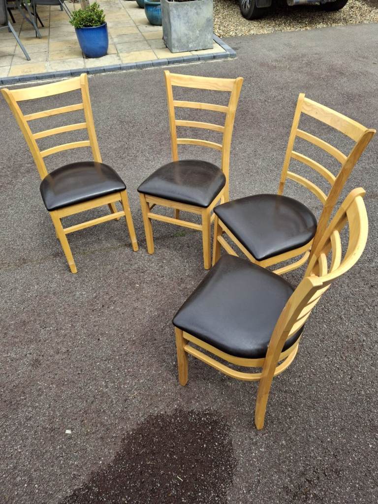 Set of 4 Wooden Dining Chairs with Black Seats