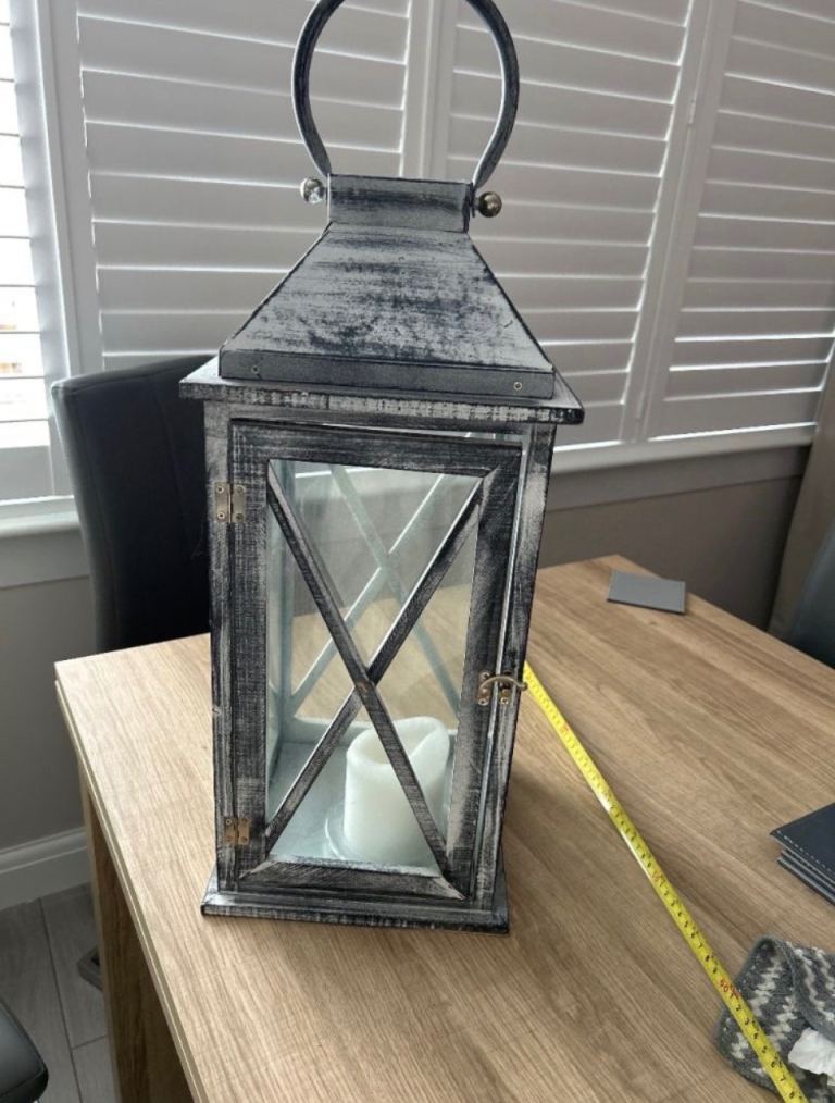 Rustic Grey Wooden Lantern – Good Condition
