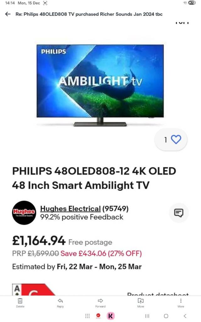 Philips ambilight 808 oled 48inch tv