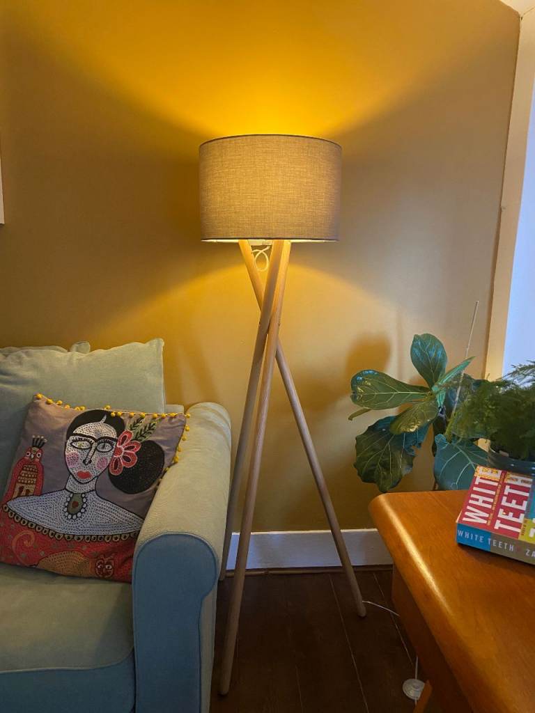 Habitat Solid Ash Wooden Tripod Floor Lamp + Shade