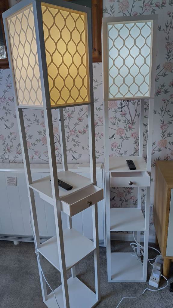 Two Floor Lamps with Shelves, E27 LED Bulb Tall Standing Light with Remote