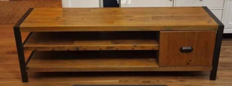 Industrial Style Reclaimed Wood TV Stand with Drawer