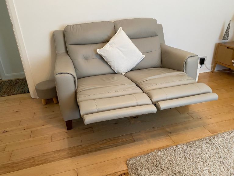 Two-Seater Grey Leather Recliner Sofa – Excellent Condition