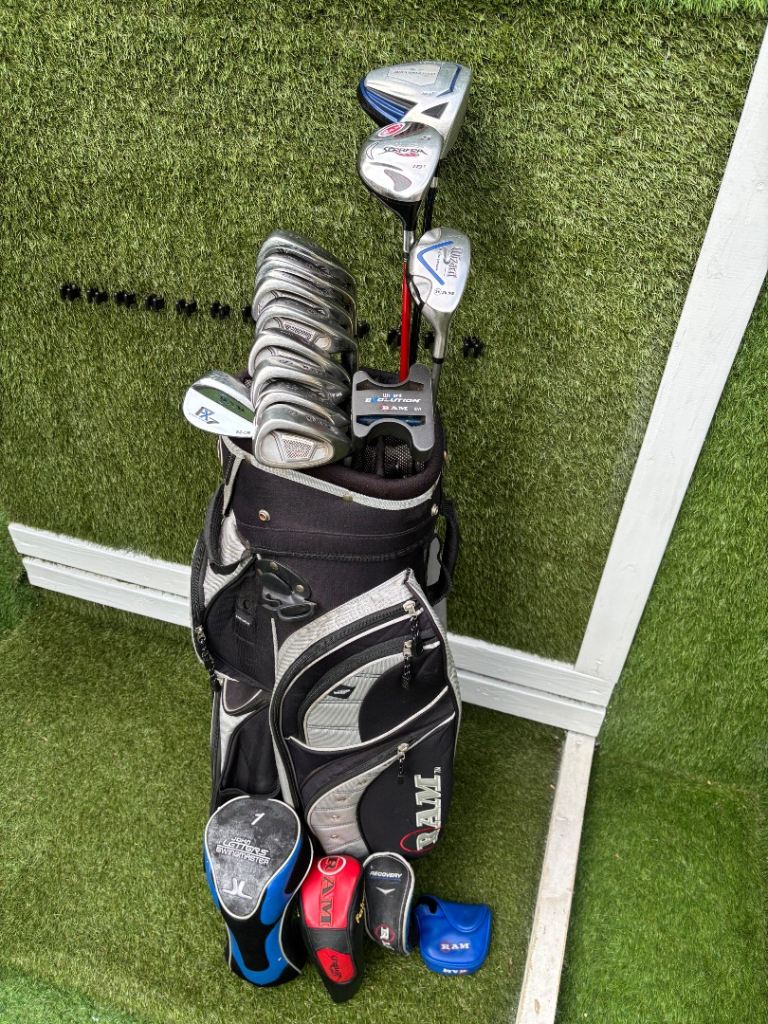 Full RAM Golf Set with John Letters Swingmaster Driver (3–PW Irons + 5 Wood, Hybrid, Putter & Bag)
