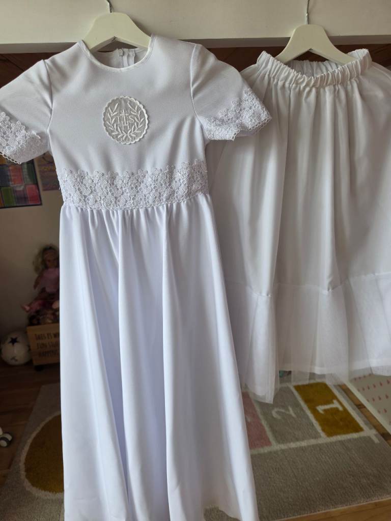White First Holy Communion Dress with Lace Detail, Good Condition