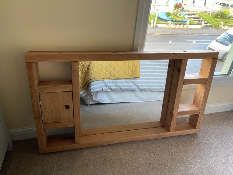 Rustic solid pine bathroom wall mirror
