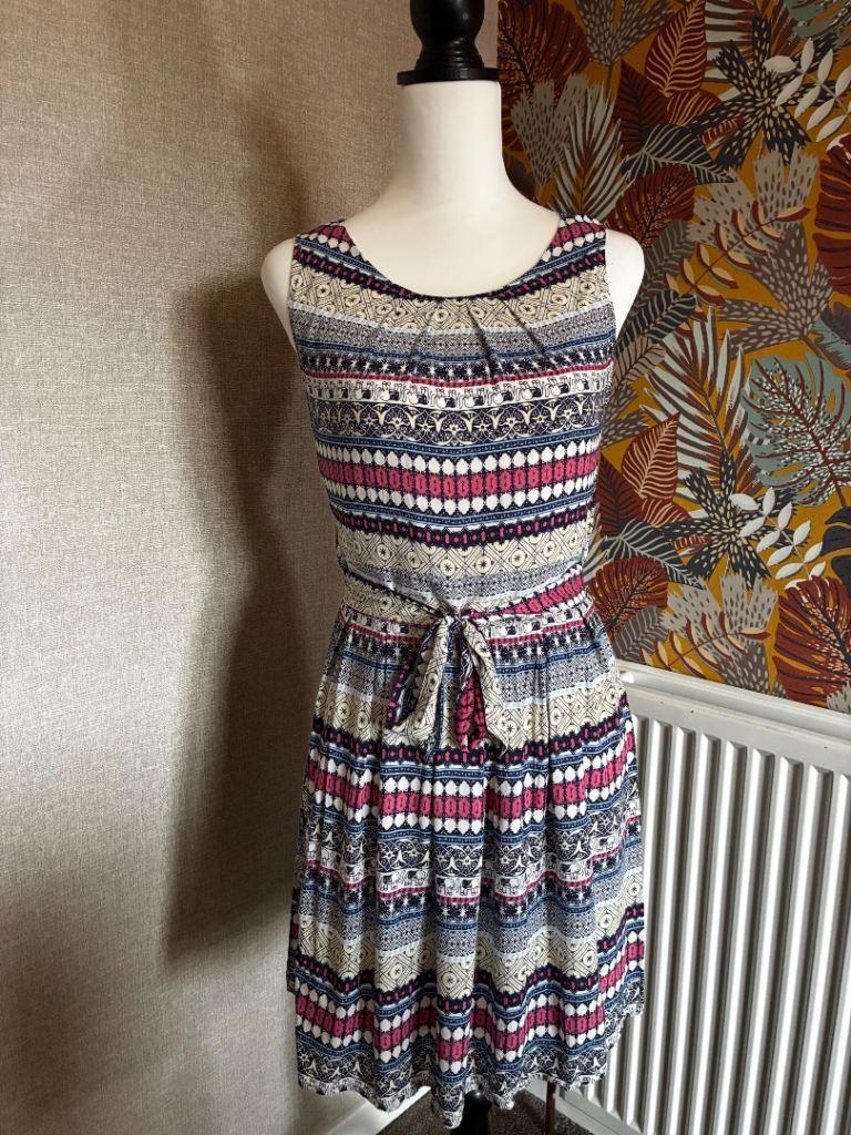 Ravi Famous London Elephant Print Dress Sz 10 Boho Ethnic Sleeveless Mini Skater