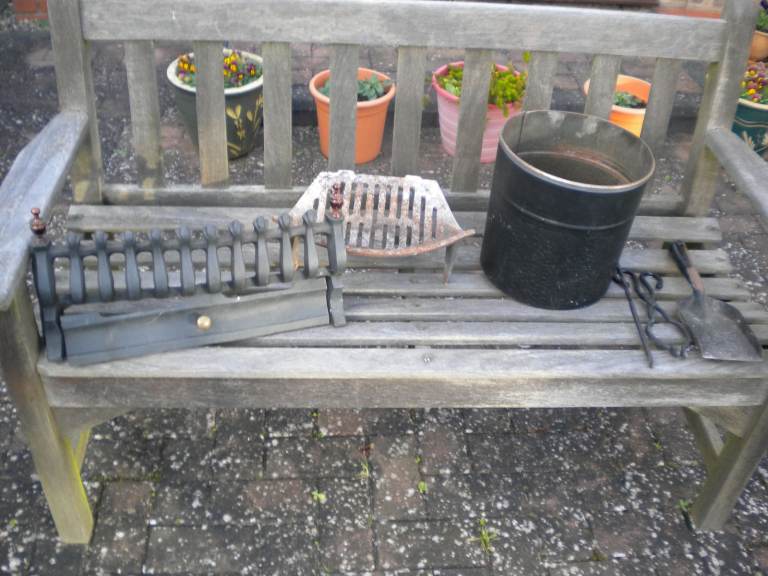 FIRE PLACE  ITEMS  FRONT COVER .GRATE. LOG/COAL BIN. TONGS,SHOVEL,POKER.ALL Of ITEMS £15