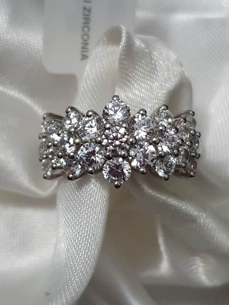 Swarovski Cluster Boat Ring Size P R Silver 925 Platinum Overlay New 
