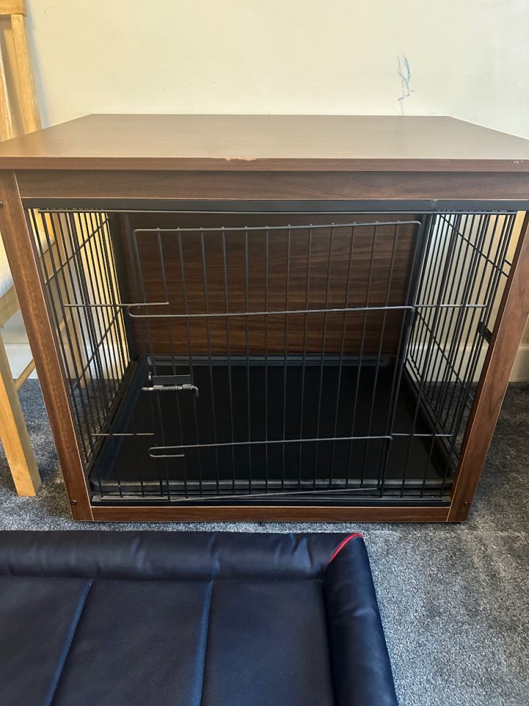 Lovely Mahogany finish dog cage/ Bed.