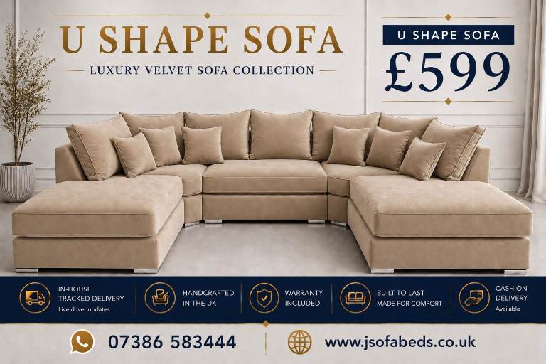Luxury Velvet U-Shape Sofa – Brand New, Various Colours