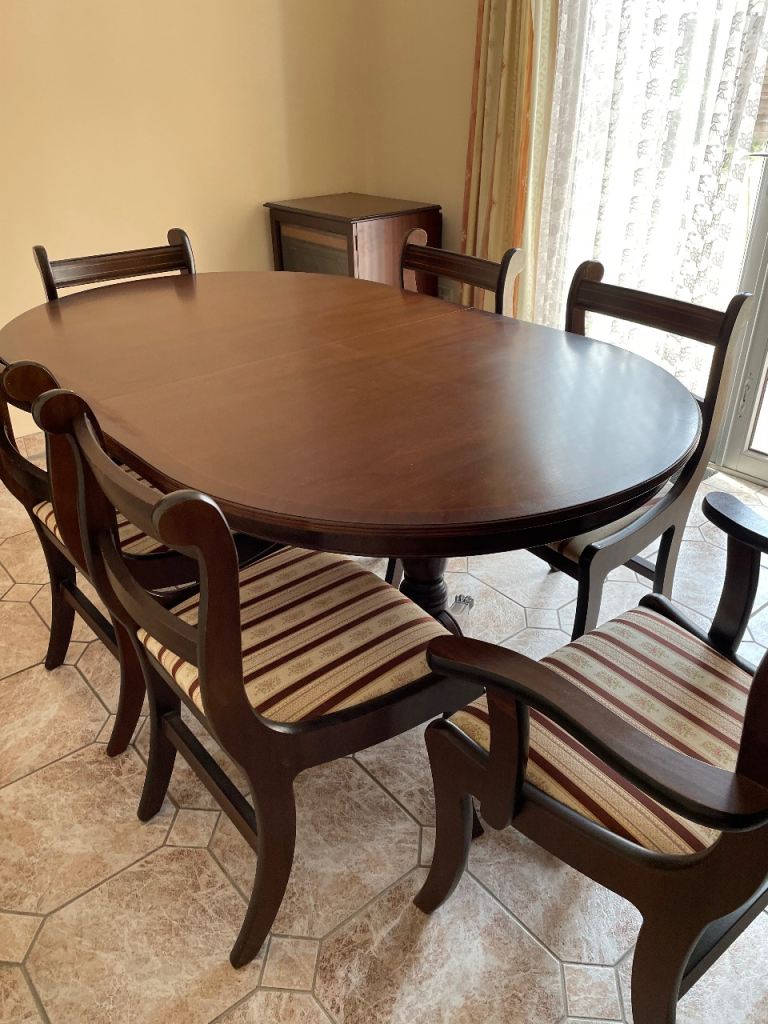 Lovely Dark Wood Effect MDF Dining Table and Chairs Set with 2 matching Cabinets