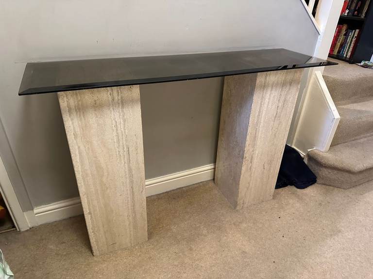 image for Designer-Style Console Table – Thick Glass Top + Solid Stone Bases - Only £100!