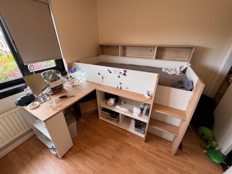Kids High Sleeper Bed with Desk and Storage – Good Condition