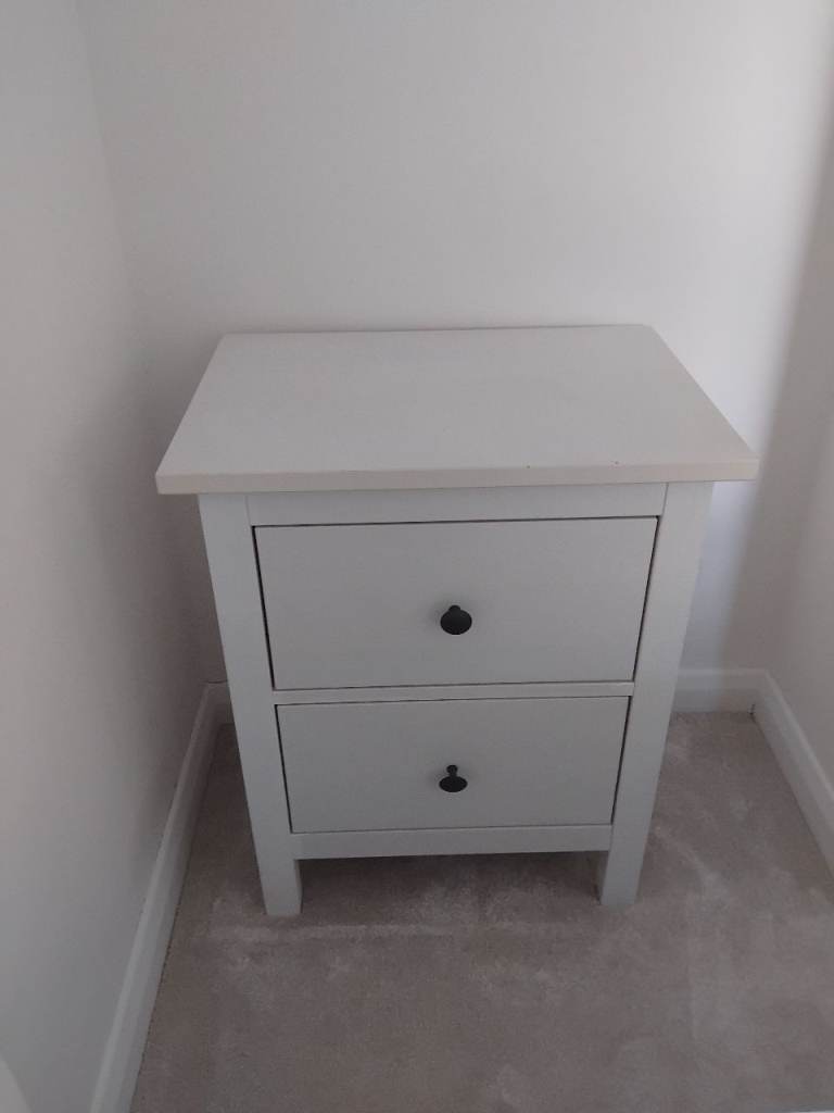 White Wooden Bedside Table with Two Drawers – Good Condition