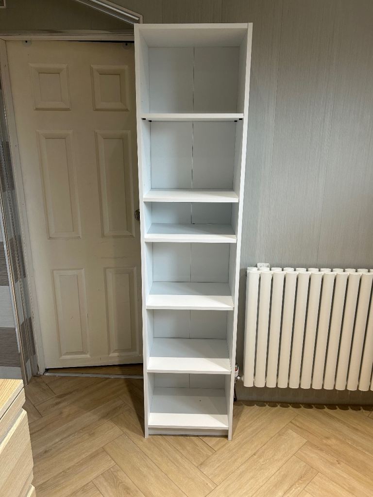 White Tall Narrow Bookcase / Storage Shelf Unit