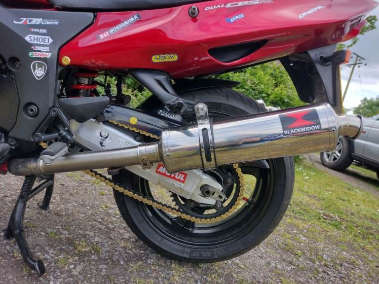 Honda CBR 1100 Blackbird 1997 -2007 BLACK WIDOW Exhaust Silencers 400mm Round Stainless.VGC