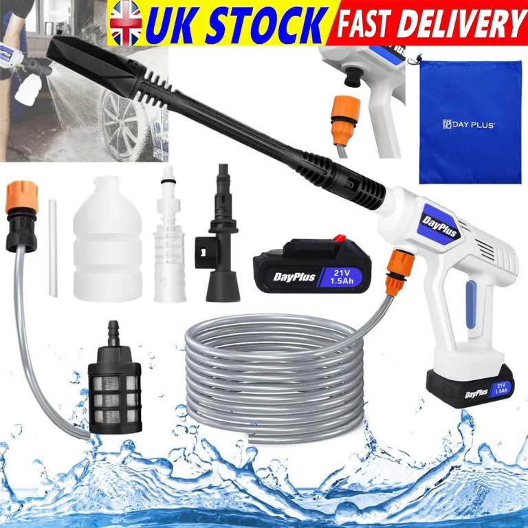 Cordless High Power Pressure Washer / Jet Car Washer Gun - 30 Bar/435 PSI - WHITE
