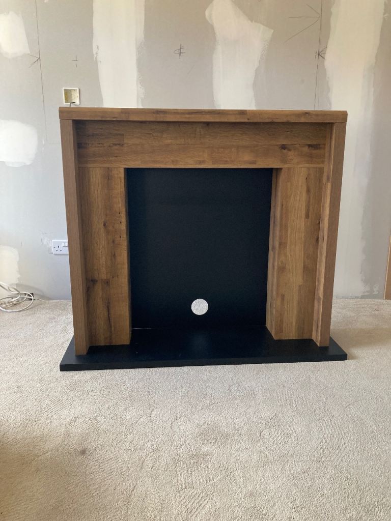 Modern Wooden Fire Surround with Black Hearth – As New