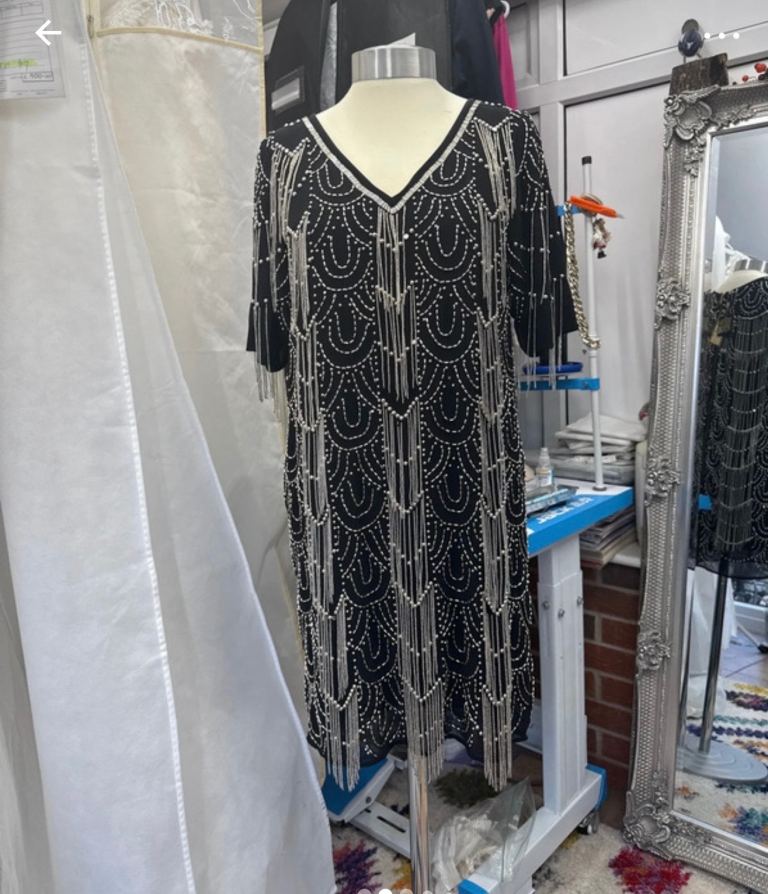 BIBA Black Beaded Fringe Dress - New with Tags, Flapper Style